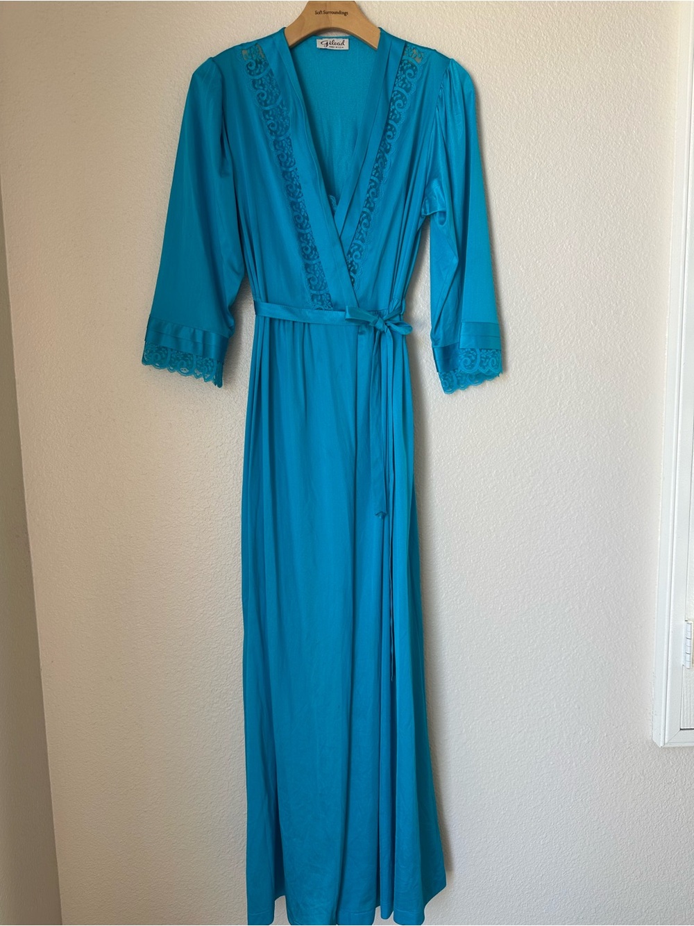 VTG Gilead 60s/70s Blue Lace Detail Peignoir Set Gown & Robe Goddess S Cosplay